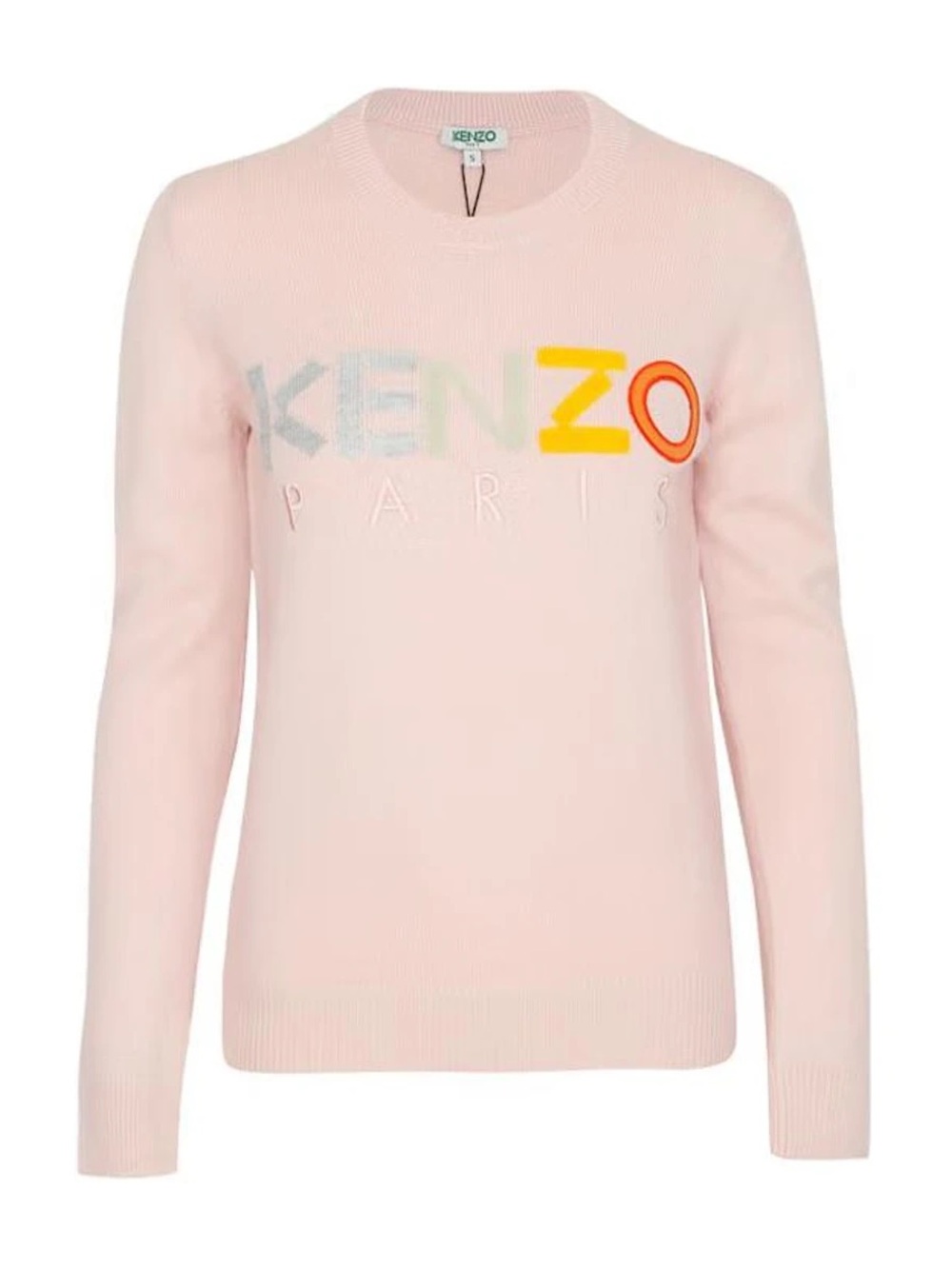 Kenzo Pastel Pink Logo Crewneck Sweater with Multicolor Lettering